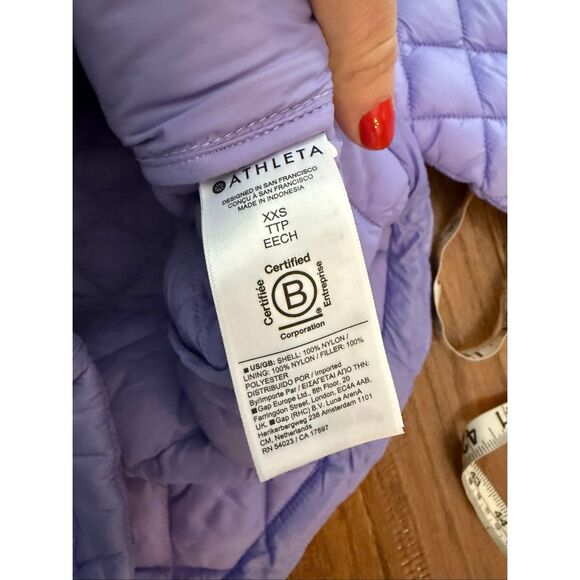 Athleta whisper featherless down purple puffer jacket size xxs - Picture 8 of 9